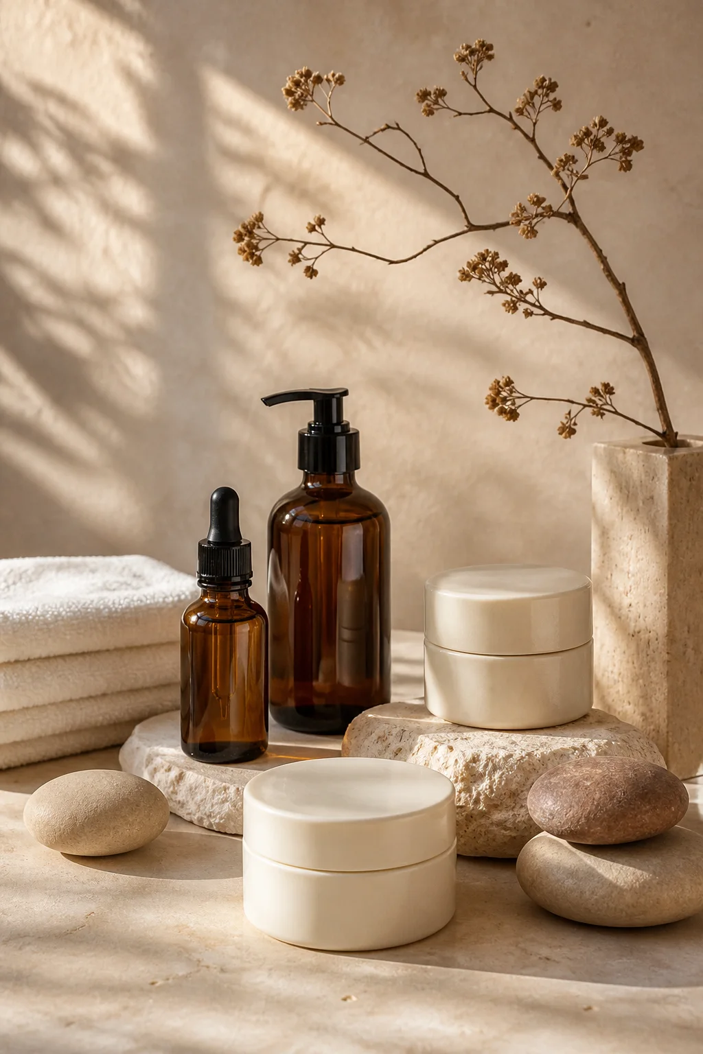 Skincare senza marchio in un set editoriale